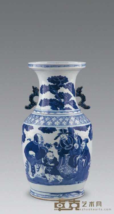 清嘉庆 青花人物双耳瓶 高43cm；口径18cm；底径17.5cm